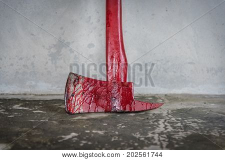 Instrument Crime Axe In Puddle Blood