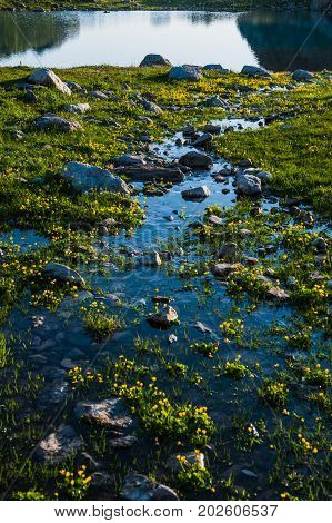 Alpine lake among the rocks, Arhyz, Russian Federation