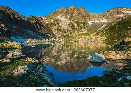 Alpine lake among the rocks, Arhyz, Russian Federation