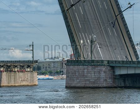 ST PETERSBURG RUSSIA - JULY 28 2017: Divorced Bridge in St. Petersburg