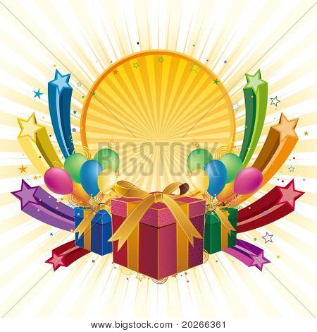 presentask, ballong, stjärna, firandet bakgrund