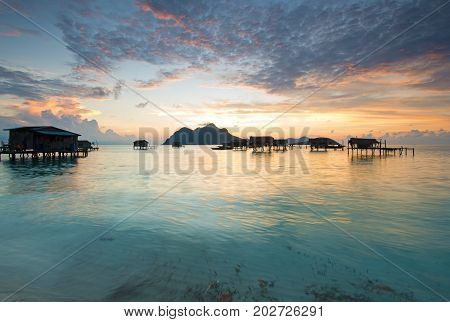 Beautiful Sunrise In Tun Sakaran Marine Park, Semporna, Sabah Borneo, Malaysia.