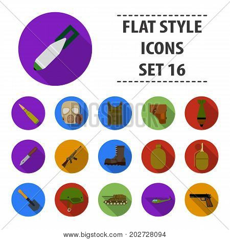 Military and army set icons in flat design. Big collection of military and army vector symbol stock illustration