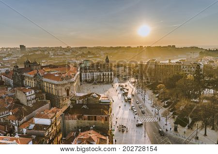 Sunset over the city of Porto Portugal