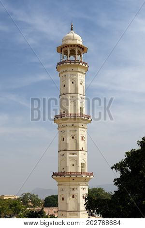 Heaven piercing minaret in Jaipur city in India. Rajasthan