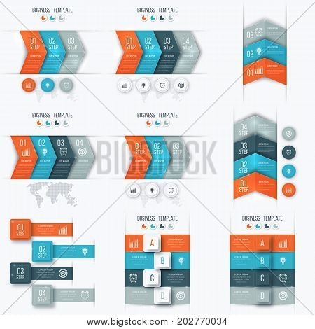 Set with infographics. Data and information visualization. Template. Stock vector. Dynamic infographics stylish geometric. element for design business invitations, gift cards, flyers and brochures