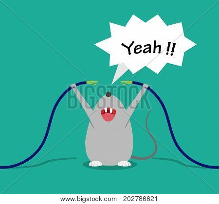 Bad rat happy after bite cable vector cartoon design
