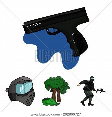 Mask, gun, paint, inventory .Paintball set collection icons in cartoon style vector symbol stock illustration .