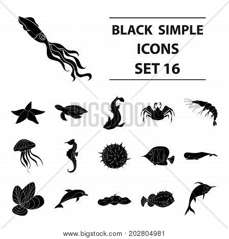 Sea animals set icons in black design. Big collection of sea animals vector symbol stock illustration