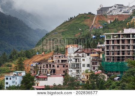 SA PA, VIETNAM - AUGUST 2017: Sa Pa town, the high mountains, Lao Cai province, Vietnam