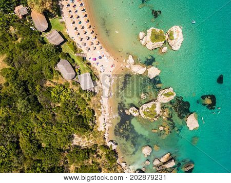Aerial  View Of Porto Zorro  Azzurro Beach In Zakynthos (zante) Island, In Greece