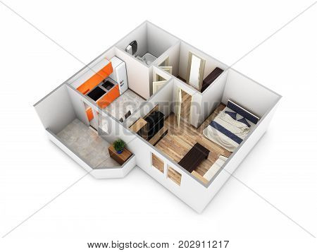 Interior Apartment Roofless Perspective View Apartment Layout 3D Render