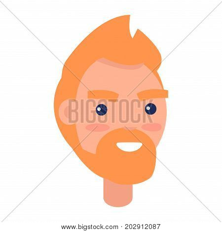 Red haired man face with pink cheeks front view isolated icon on white background. Cartoon young male character smiles with teeth. Modern man hairstyle example, avatar userpic vector illustration
