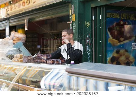 23 AUGUST 2017, VIENNA, AUSTRIA:The oldest in Vienna is the Naschmarkt Market with products of alcoholic fruits and vegetables.