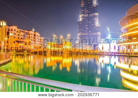 DUBAI, UNITED ARAB EMIRATES - 05 September, 2017: Burj Khalifa tower. This skyscraper is the tallest man-made structure in the world, measuring 828 m. Completed in 2009. September 05, 2017 Dubai, UAE
