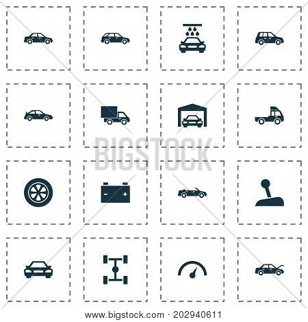 Auto Icons Set. Collection Of Fixing, Convertible Model, Wheelbase And Other Elements