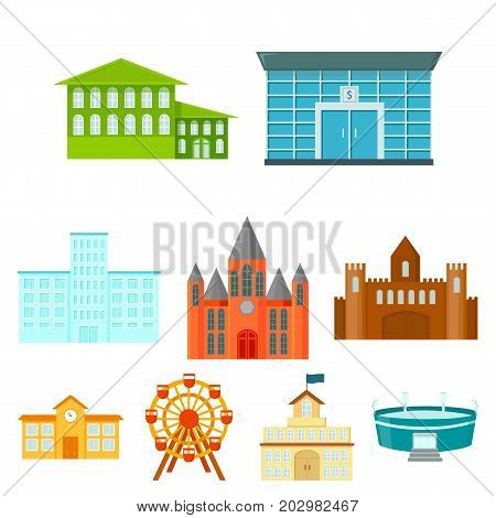 Building set icons in cartoon style. Big collection of building vector symbol stock