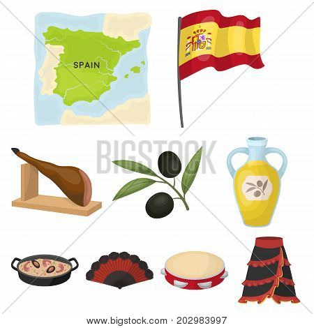 A set of pictures about Spain. Sights of Spain, gypsies, guitar, dances.Spain country icon in set collection on cartoon style vector symbol stock web illustration.