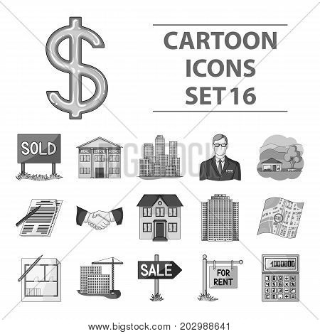 Real estate agency and other attributes. Realtor set collection icons in monochrome style vector symbol stock illustration .
