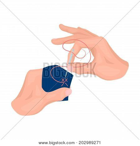 Needle with thread for manual sewing. Sewing and equipment single icon in cartoon style vector symbol stock illustration .