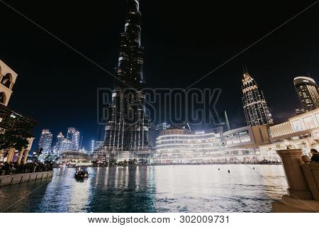 Dubai,uae - January 02,2019: Burj Khalifa Skyscraper In The Night,dubai.burj Khalifa Is The Tallest 