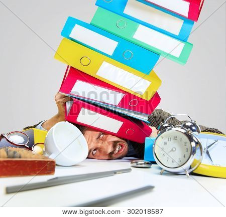 The Worst Place. Young Man Getting A Lot Of Work And Deadline, Being Under The Pressure Of The Deals