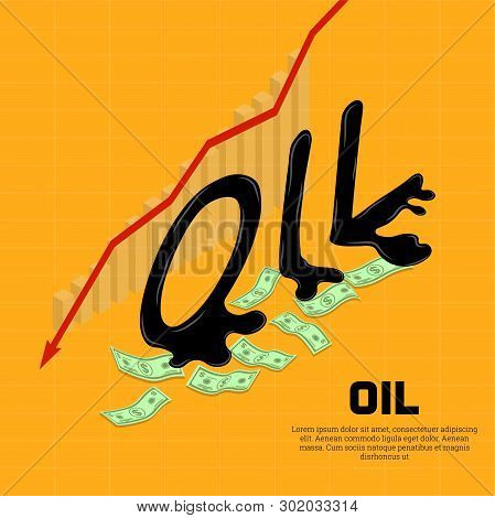 Oil Falling. Schedule Down. Loss Of Profit, Losses. Monetary Damage. Isometry.3d. Vector Illustratio