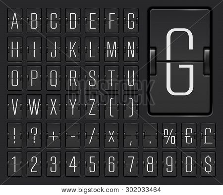 Narrow Airport Flip Scoreboard Alphabet Font To Display Flight Destination, Arrival. Vector Departur