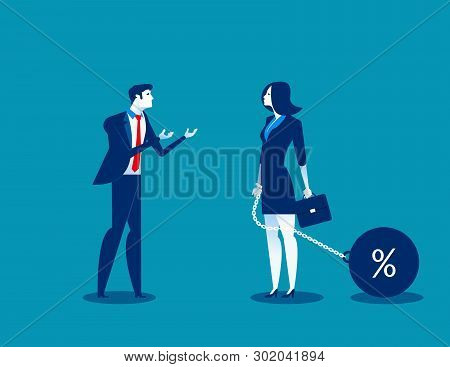 Man Talking To Businesswoman Chain Bound Hands. Concept Business Vector Illustration. Character Flat