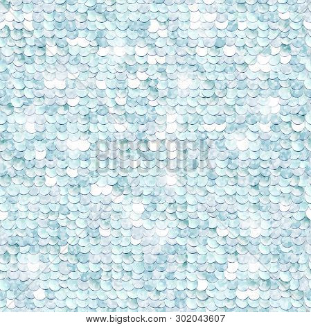 Sequins Sparkling Background. Silver Color. Seamless Pattern. Illustration.