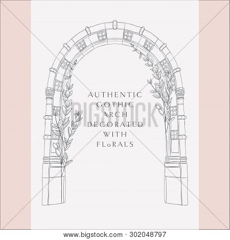 Gothic Arch. Hand Drawn Sketch Vintage Gate.