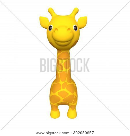 Giraffe Isolated On White Background. Cute Cartoon Character. Front View. 3d Rendering