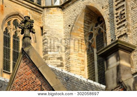 Close-up On A Carving Of The External Facade Of St Bavokerk Church, Haarlem, Netherlands