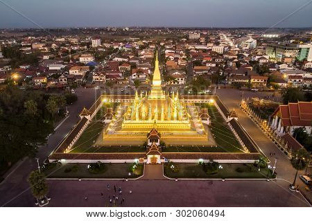 This Is Phathatluang. It Is A Gold-covered Large Buddhist Stupa In Center Of Vientiane, Laos. It Is 