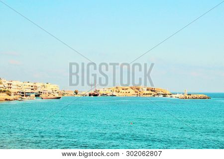 Old Bay In The City Of Chersonisos On The Island Of Crete, View Of The Ships And The Mediterranean S