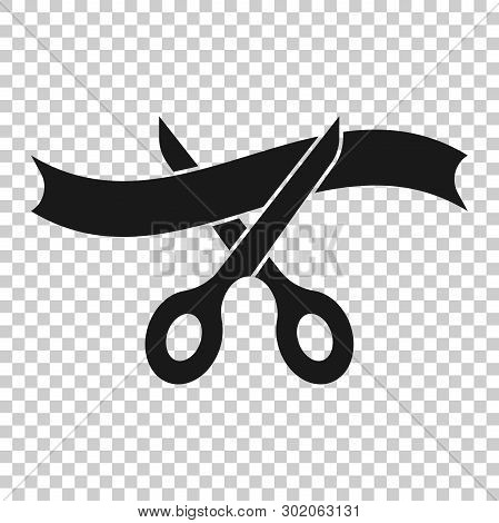 Scissors Icon In Transparent Style. Cutting Ribbon Vector Illustration On Isolated Background. Cerem