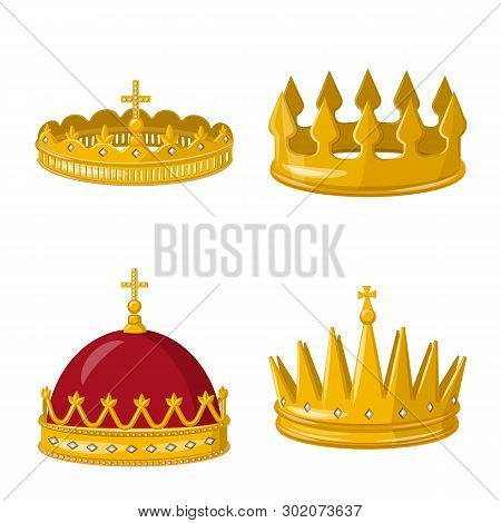 Vector Design Of Monarchy And Gold Sign. Set Of Monarchy And Heraldic Vector Icon For Stock.