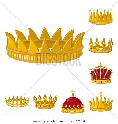 Vector Design Of Monarchy And Gold Symbol. Set Of Monarchy And Heraldic Stock Symbol For Web.