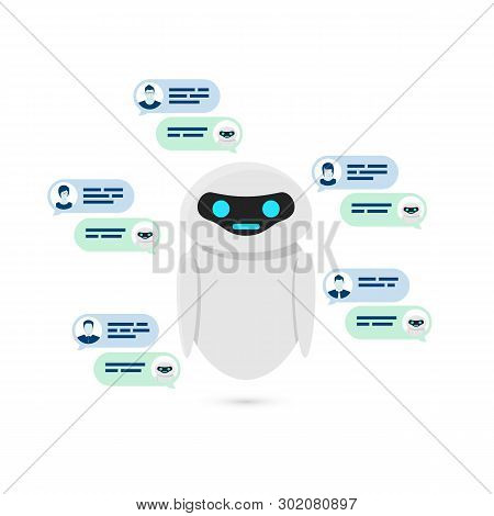 Chatbot Concept. Bot Or Robot Give Answer For User Quastion. Vector Illustration