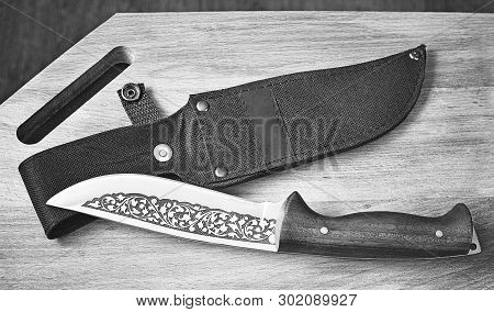 Beautiful Hunting Knife And A Case For The Knife.