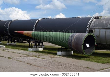 Soviet Strategic Nuclear Forces Museum. Antiballistic missile 52T6 . Element A-135 system attiballistic defense (tested at Saryshagan,Kazakhstan.Balkhash Lake bank). POBUGSKOE, UKRAINE - May 14, 2019