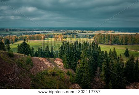 View From The Hill On A Far Scope, On Forests And Fields, Mari El, Russia