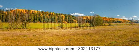 Panoramic View Of A Wood And The Field, With Clouds In The Sky, A Panorama From Several Frames, Mari