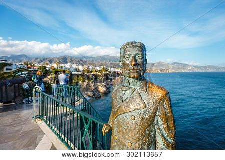 Nerja, Spain, April 03, 2018: King Alfonso Xii Stands On The Balc