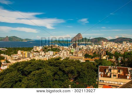 Beautiful Landscape With A View Of The Sea And The Sugarloaf Mountain. Pao De Acucar. Rio De Janeiro