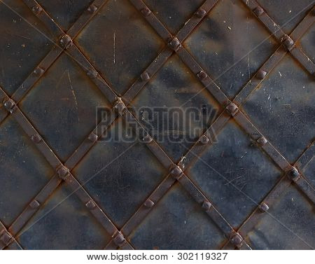 Fragment Of Old Metal Gates With Rivets On St. Nicholas Gate Tower Of The Zaraysk Kremlin