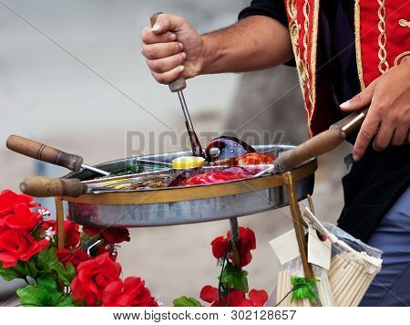 Macun ( Soft, Sweet And Colorful Turkish Toffee Paste ) In Traditional Container. Cooking Street Foo
