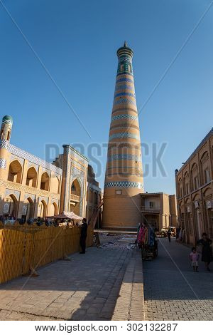 Khiva, Uzbekistan - August 2018: Architecture In Khiva Old Town. Historic Old Town Of Khiva Is A Une