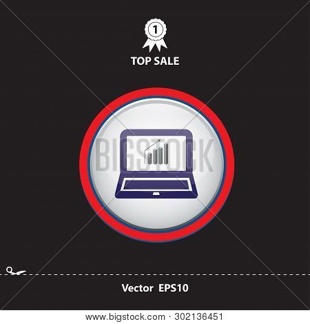 Table Line Chart In Blue Monitor In Circle Icon, Vector,red, Blue Circle, Black Font, Blue Monitor