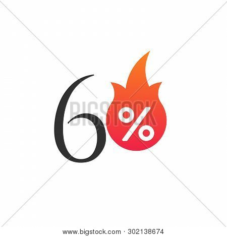 60 Percent Off With The Flame, Burning Sticker, Label Or Icon. Hot Sale Flame And Percent Sign Label